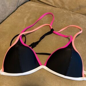 SO Swim Top in Black w/ Neon Pink, Salmon and White String Ties